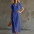 thumbnail image 5 of ClodeEU Women's V Neck Short Sleeve Button Down Maxi Dress,Casual Loose Dress with Front Slit Blue,Women's Plus L, 5 of 7