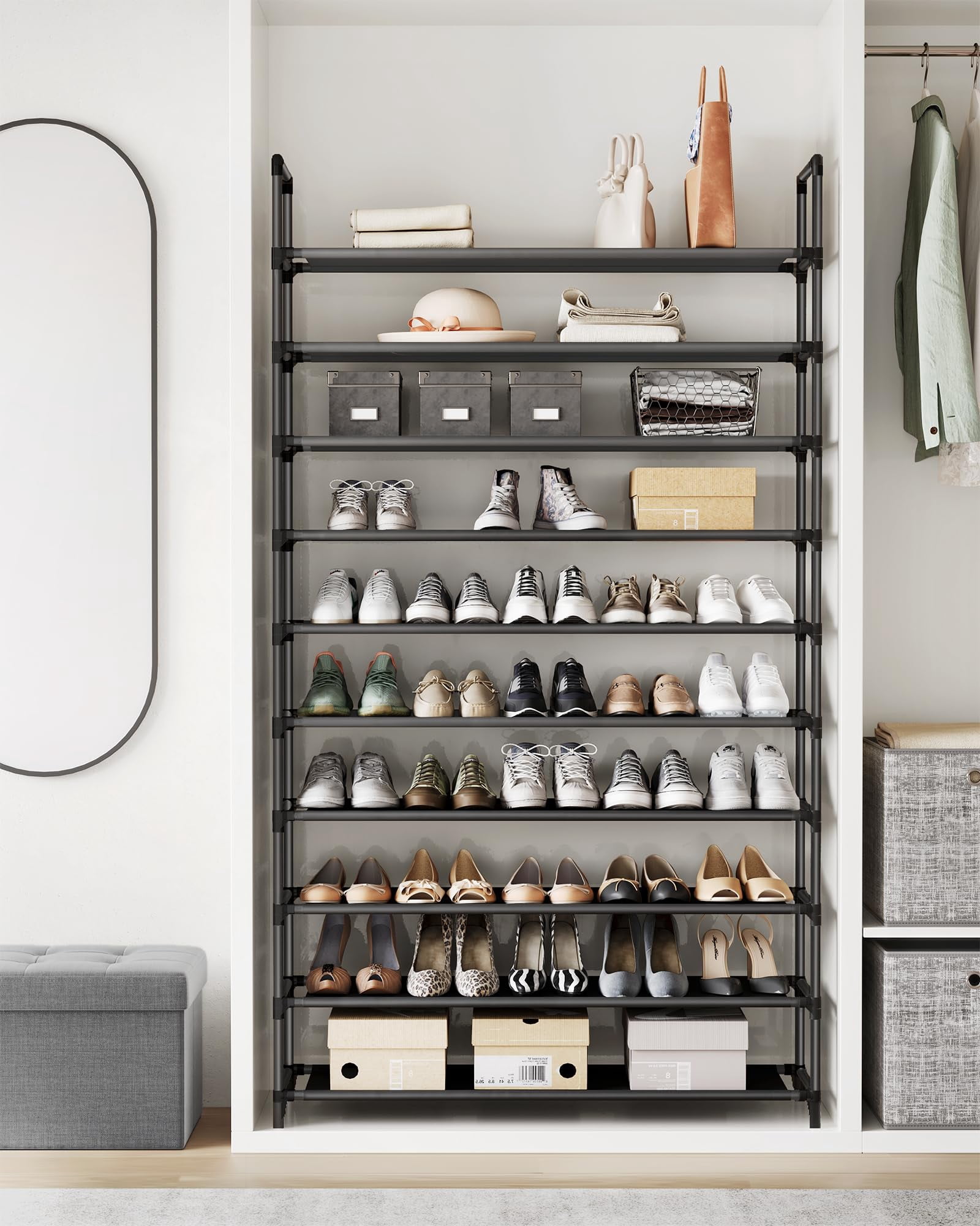Songmics Shoe Rack  10-tier Shelf Storage Organizer 11 X 37 68.9 Inches Metal Frame Non-woven Fabric Shelves For Entryway Bedroom Black Ulsh11h