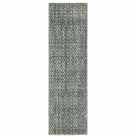 HomeRoots 509726 2 x 8 ft. Blue Ivory Gray & Light Blue Geometric Power Loom Stain Resistant Runner Area Rug