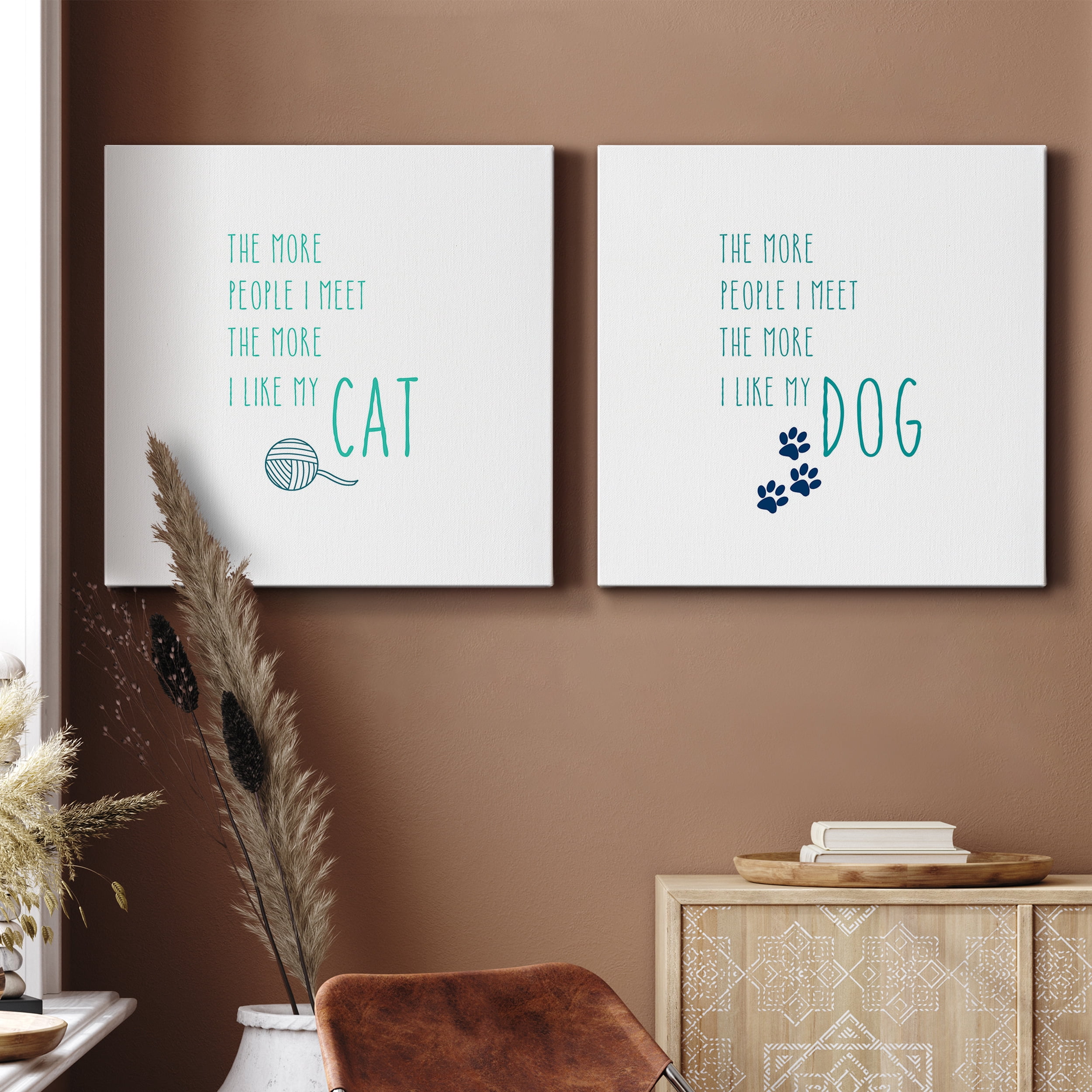 The More I Like My Cat - Premium Gallery Wrapped Canvas - Ready to Hang Set of 2 - 16 x 16 Each