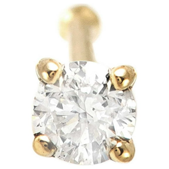 Solid 14Kt Gold Moissanite Stud Nose Ring - 22G Nose Bone Stud - Ball End Nose Ring - April Birthstone Nose Stud-NBYG-MNT2.5