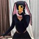 thumbnail image 4 of Cozy Bunny Balaclava Hat with Ears Winter Warm Beanie with Fluffy Scarf, Hooded Knit Hat with Face Ski Mask for Women Girls, 4 of 5