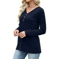 thumbnail image 3 of HAiming Womens Knit Sweater V Neck Long Sleeve Button Tunic Pullover Tops Casual Solid Color Blouse, 3 of 8