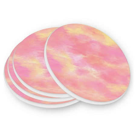 

Round Coasters Modern Style Ceramic Coaster Waterproof and Durable Drink Coaster Coasters set of 4 Customizable Coasters 4pcs Pink Orange Gradient