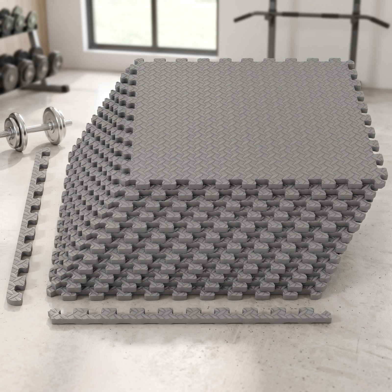 Airfind 12 Tiles Puzzle Exercise Floor Mat with Interlocking EVA Foam and Non-Slip Texture for Home Gym Equipment Protection, Gray