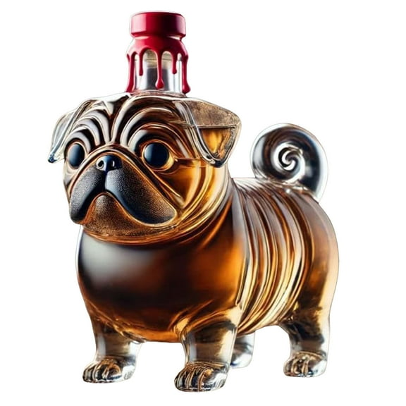 300ml 3D Engraved Dog Shape Bottle - Large Capacity Glass Container for Red and Spirits with Unique Home Bar Accessory Design - Clear