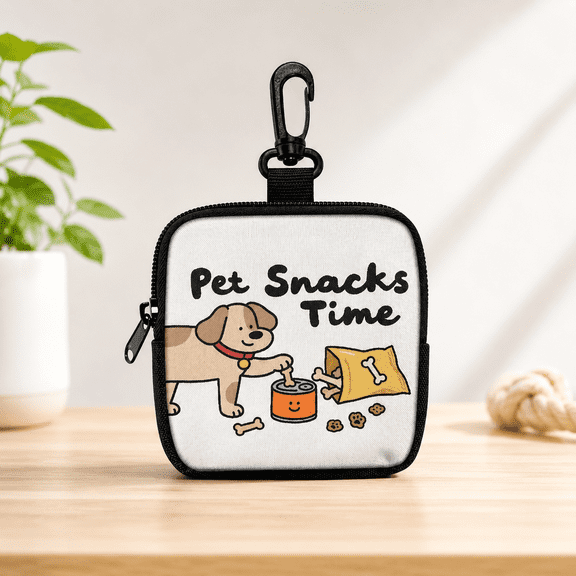Portable Polyester Dog Treat Pouch, Zipper Sealed Snack Bag with Transparent Window & Clip Hook, Outdoor Walking Training Pet Food Storage Bag