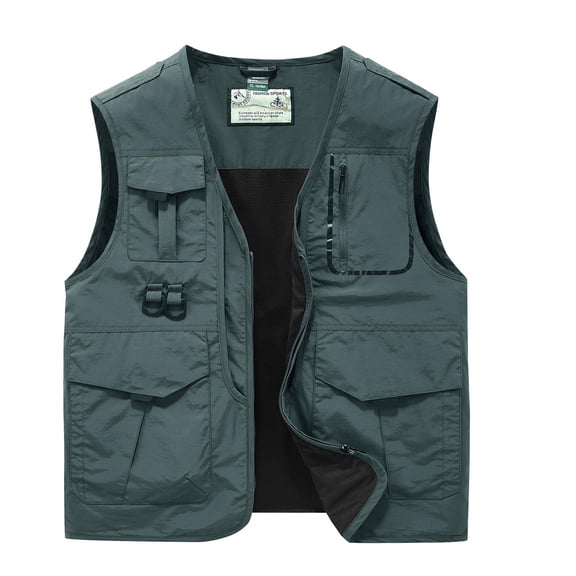 Odeerbi Sweat Vest For Men Slim Sports Multi-Bag Casual Quick Drying Loose Mountaineering Tooling Outdoor Vest Jackets 0live Drab