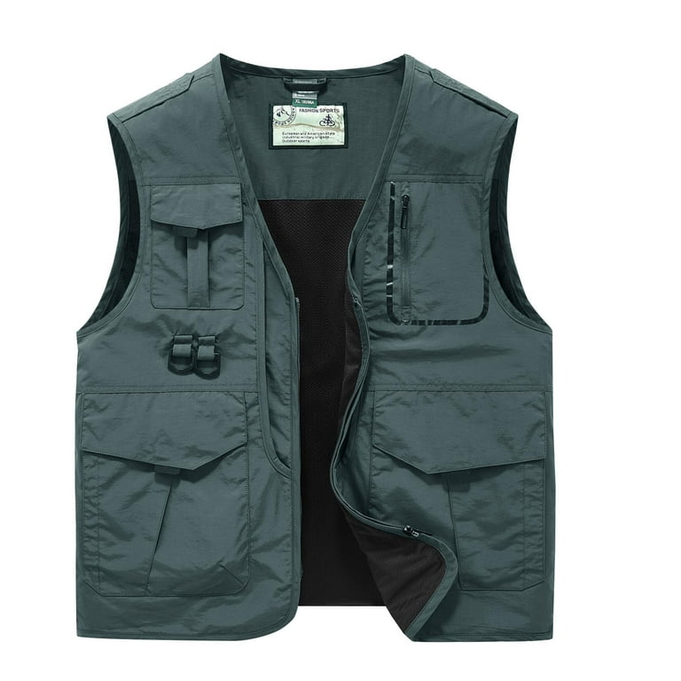 Njoeus Men's Casual Outdoor Quick-Dry Vest Work Fishing Travel Photo Cargo Vest Jacket Multi Pockets (Big & Tall M-5xl), Green