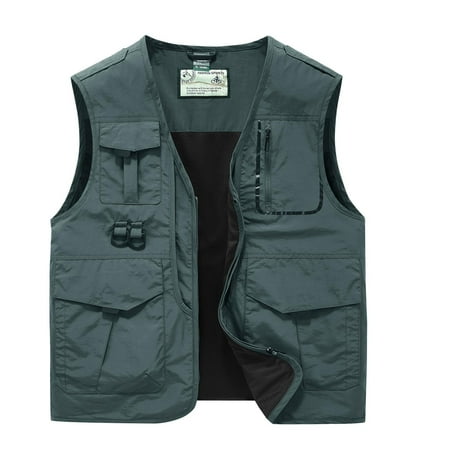 JUUYY Men s Black Utility Fishing Vest Outdoor Summer Fall Lightweight Work Photo Safari Cargo Vest Green XXL