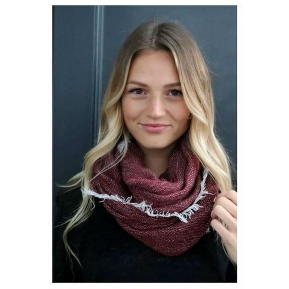 Panache Accessories Infinity Scarf Circle Scarves Fringe Edge 30"x27" Burgundy