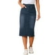 thumbnail image 1 of Faldas de mezclilla para mujer INSPIRE CHIC, de cintura alta, con cremallera y abertura trasera, faldas midi de mezclilla con bolsillos, negras y azules, talla XS, 1 of 6