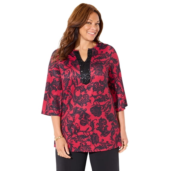 Catherines Women's Plus Size Dream Drape Embellished Kurta Tunic