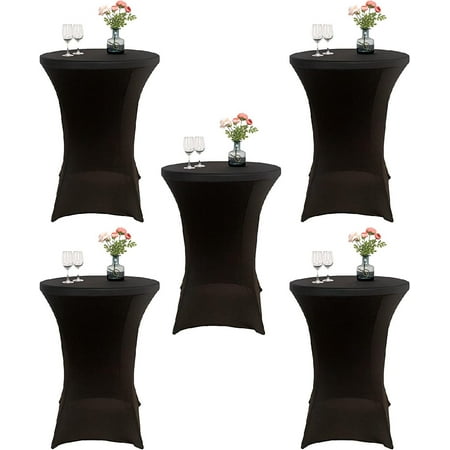 

5 Pack 30 x 43 Inch Highboy Cocktail Tablecloth with Elastic Spandex Cover Fitted Folding Table Covers Black