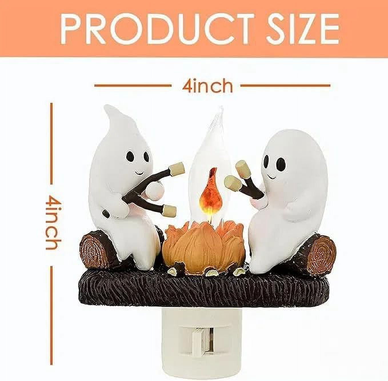 1PCS Ghost Campfire Nightlight, 2024 Ghost Roasting Marshmallows Night Light, Halloween Nightlight Flickering Firelight Indoor Decorations Lamp (Ghost&Dog)