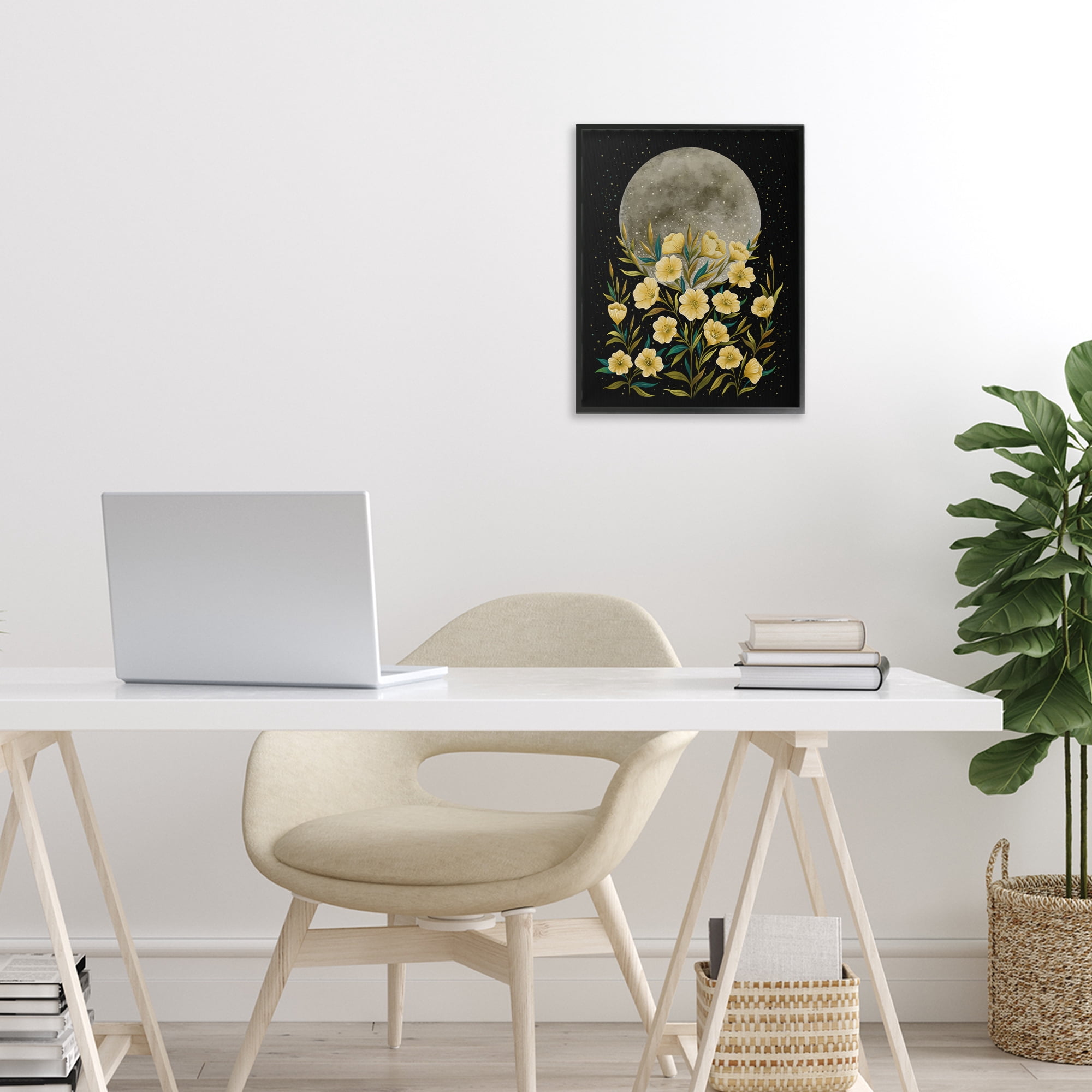 Stupell Industries Moon Greeting Yellow Flowers Black Framed Giclee Art, design by Episodic Drawings