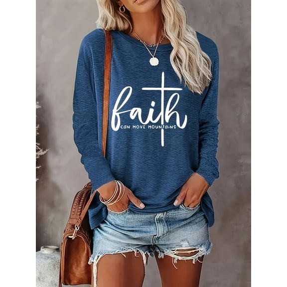 MORTTIC Women's Letter Print Long Sleeve T-Shirt Casual Round Neck Pullover Tops Sweatshirt