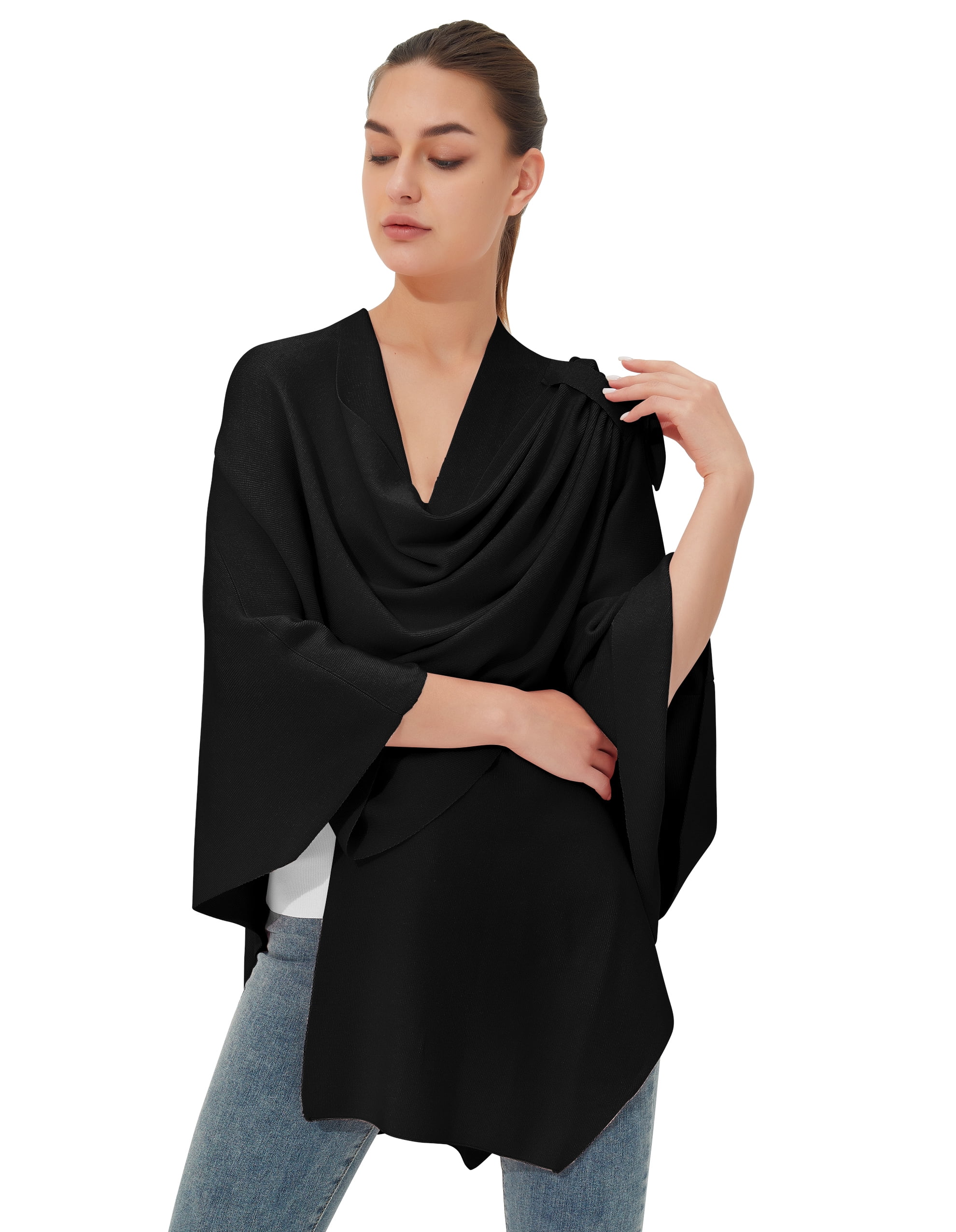 PULI Womens Large Cross Front Poncho Sweater Wrap Topper Knitted