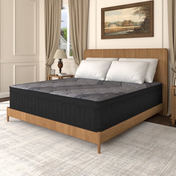 Doudter 12 inch Queen Mattress in a Box,Black Hybrid Memory Foam with Pocket Spring,Medium Firm,Cooling Gel,Pressure Relief