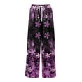 thumbnail image 6 of Petite High Waisted Wide Leg Palazzo Pants, Summer Casual Boho Beach Style, Polyester Spandex, Purple 3XL, Size S-3XL, 6 of 7