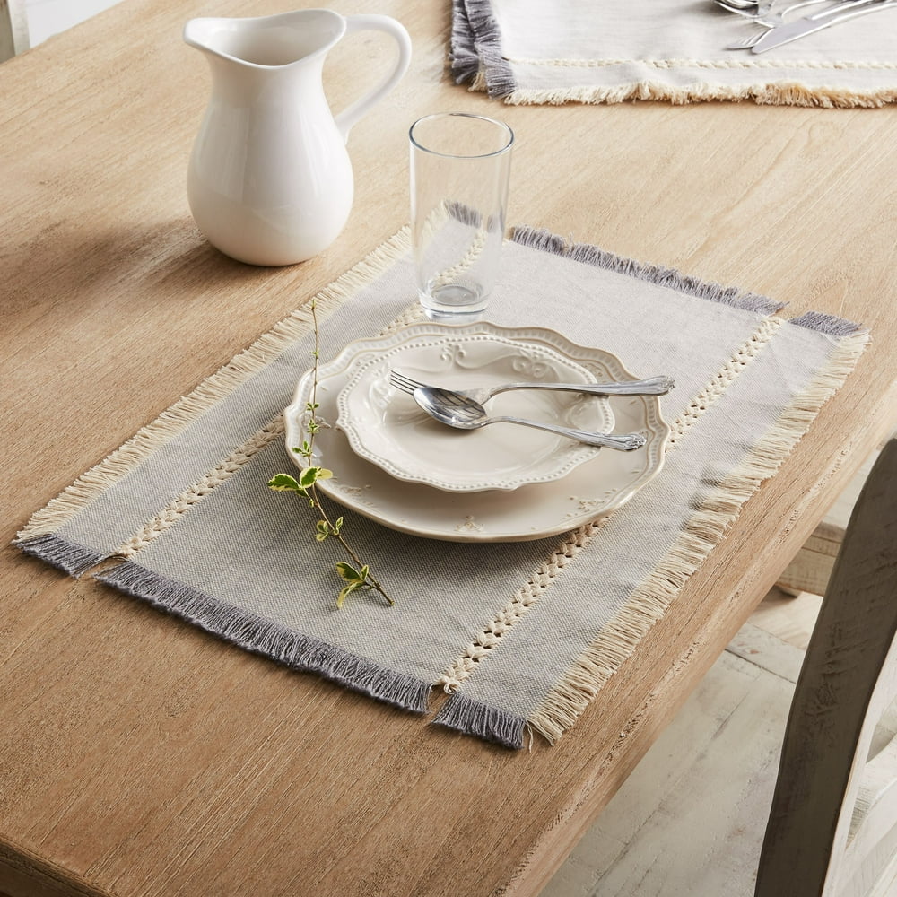 Better Homes & Gardens Woven Placemat with Fringe, Gray, 4 Count