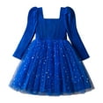 thumbnail image 5 of Staki GirlsDress Toddler Girl Tulle Dress Puff Long Sleeves Tutu Dresses with Tie Belt for Princess Brithday Party(Blue,6-7 Years), 5 of 6