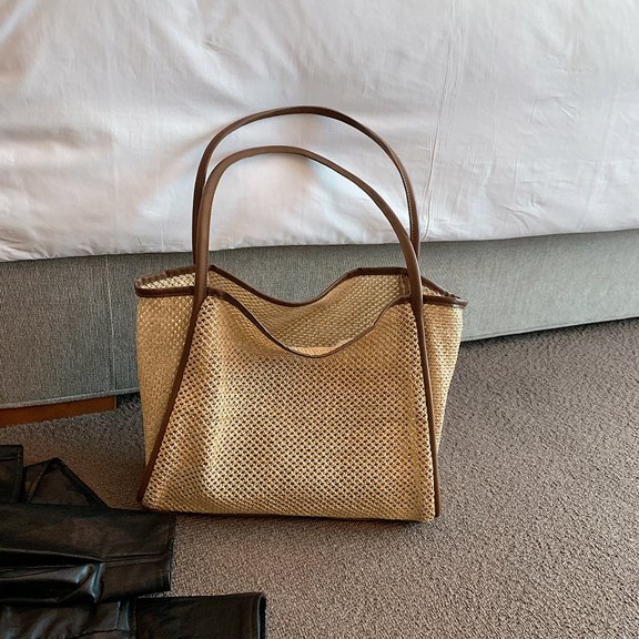 Straw woven bag, large capacity, versatile shoulder bag, beach bag, commuter tote bag