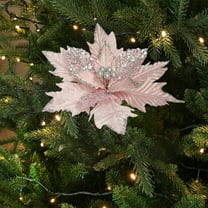 Anhility Large Christmas Poinsettia Flowers Artificial Glitter Christmas Tree Hanging Poinsettia Flowers with Stem Gifts for Christmas Tree New Year Party Holiday Weddings, 11.02x13.39in, Pink