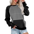 thumbnail image 2 of Wyzesi Chandails en Molleton pour Femmes Boutons Mode Décontractée Rayé Couleur Unie Imprimé avec Poche Col Rond Manches Longues Sweat à Capuche Noir Chandails en Molleton Femmes Ouvert devant, 2 of 5