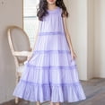 thumbnail image 2 of Tween Girls Casual Solid Neck Tiered Dress Sleeveless Ruffle Long Summer Daily Wear for 4-16Y, 2 of 6