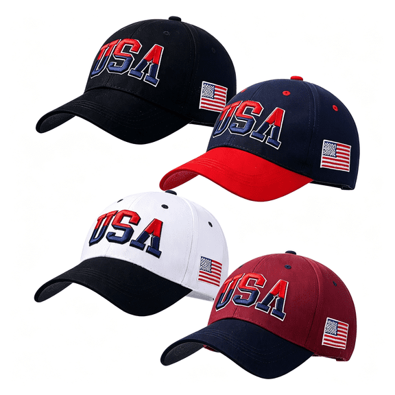 TELOLY 4 Pieces Usa Hats for Men American Flag Cap Adjustable Embroidered Patriotic Baseball Hat Trucker Hat for Men Women Usa Hats for Men