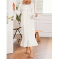 thumbnail image 4 of Women Blue Nightgown Classic Nightwear Long Sleeve Retro Pajama Dress Soft Cotton Loungewear with Pockets, 4 of 10
