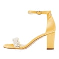 thumbnail image 2 of FSJ Women Wedding Pearl Round Open Toe Sandals Strap Chunky High Heel Ankle Buckle Comfortable Pump Bridal Party Prom Dress Shoes Size 9.5 Yellow, 2 of 5