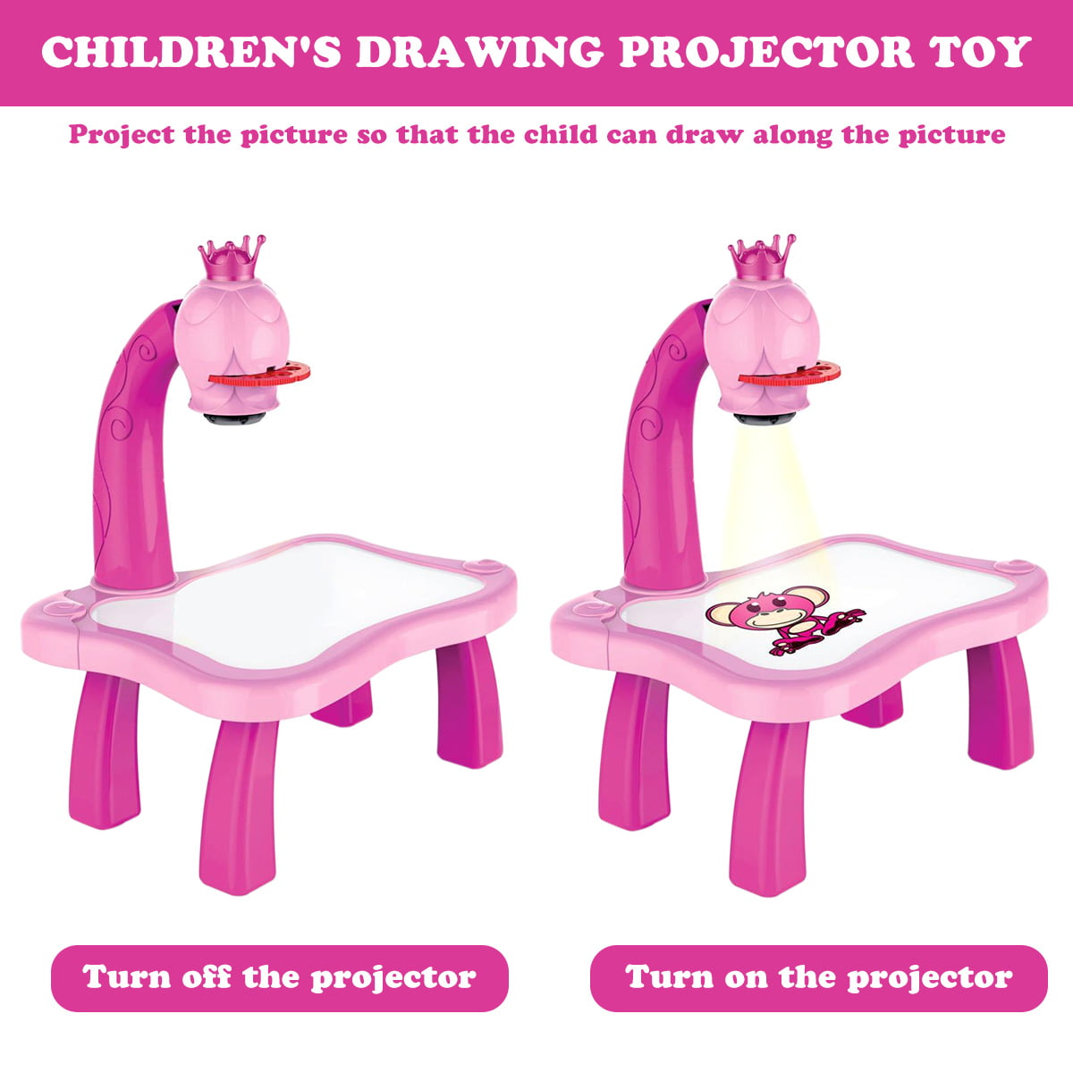 Willkey Drawing Projector Toy Kids Drawing Projector Table Child Learning  Desk with Smart Projector with Light Music Home School Gifts 