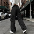 thumbnail image 4 of CQONEPT Cargo Pants for Women High Waist Baggy Casual Baggy Comfy Parachute Trousers Loose Fit Y2k Streetwear Hiking Pant with Pockets M, 4 of 7