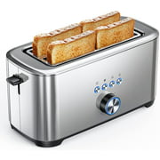 4 Slice Toaster with Extra Wide/Long Slot and High-Lift, Stainless Steel Toaster with 7 Browning Settings, Warming Rack and Removable Tray, Featuring with