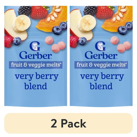 (2 pack) Gerber Snacks for Baby Fruit & Veggie Melts Baby Snack, Very Berry Blend, 1 oz Bag