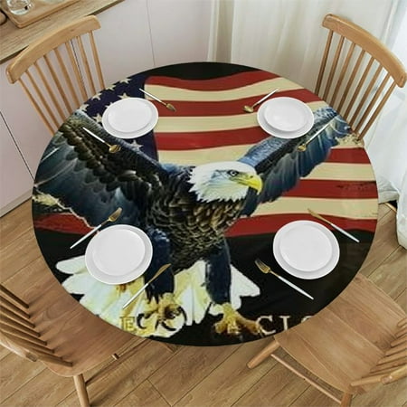 

Orinice Eagle American Flag Round Table Cover Stain Resistant Washable Indoor Outdoor Tablecloth Kitchen Dining Wedding Parties 100% Polyester Fiber 38-42