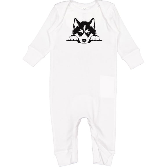 Inktastic Peeking Siberian Husky Baby Romper Coveralls