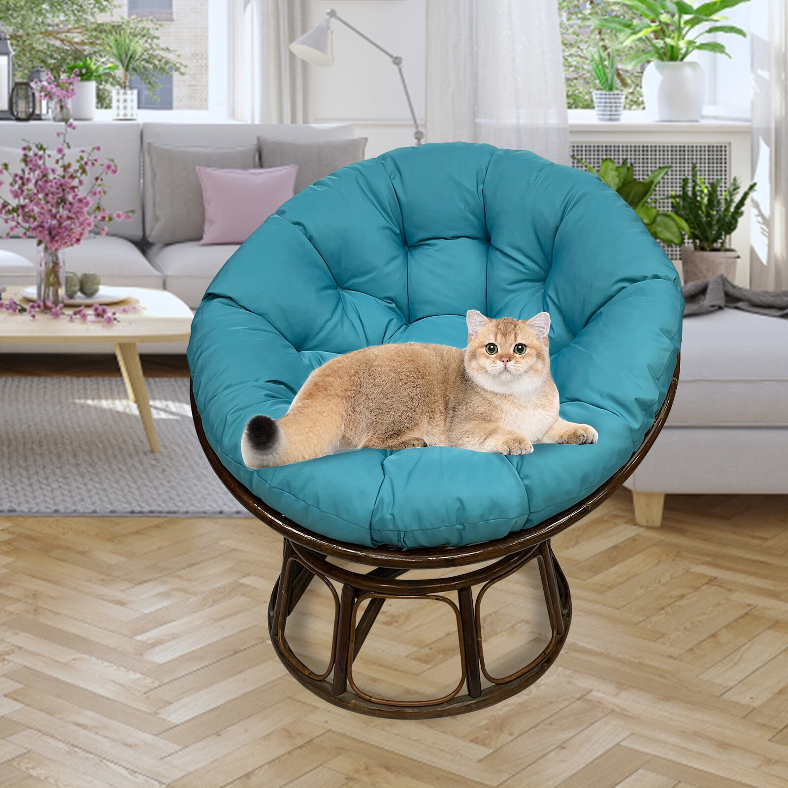 JIAN YA NA Indoor Outdoor Papasan Cushion, 47-inch Hanging Egg Chair Cushion Replacement (Without Chair), Blue