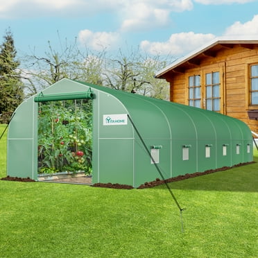 Uforic Heavy Duty Outdoor Greenhouse Walk-in Tunnel with Portable Plant Gardening, Upgraded Galvanized Steel Frame, Ropes, Zipper Doors, 7 Crossbars Garden, Green (30x10x6.5ft)