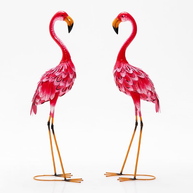 Lot de 2 Statues de Jardin en Forme de Flamant, Décoration Artistique avec Cadre Métallique Renforcé et Surface Antirouille, Convient pour Porte d’Entrée, Bord du Lac, Cour, Terrasse, Rose