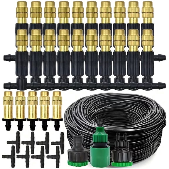 Brass Misting Irrigation Set with 1/4" Adjustable Nozzles,360° Bendable Drip Irrigation Kits for Garden,Greenhouse,Patio Misting,Outdoor Cooling