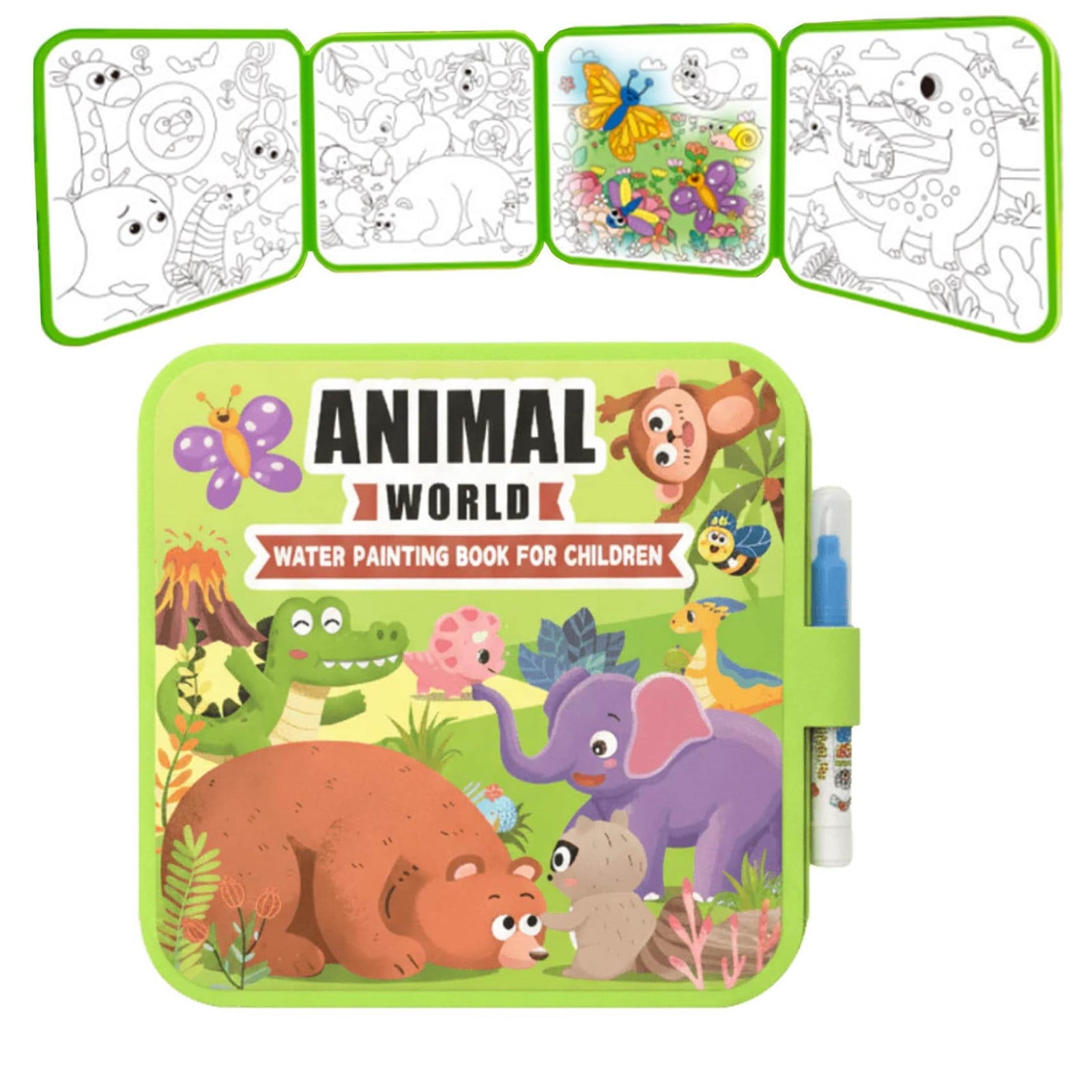 3PC Reusable Water Coloring Book For Kids With No-Mess Painting, Magic Reveal Colors And Included Water Pen, Educational Art Activity For Toddlers And Children, Canvas Material, 8.7X8.7In