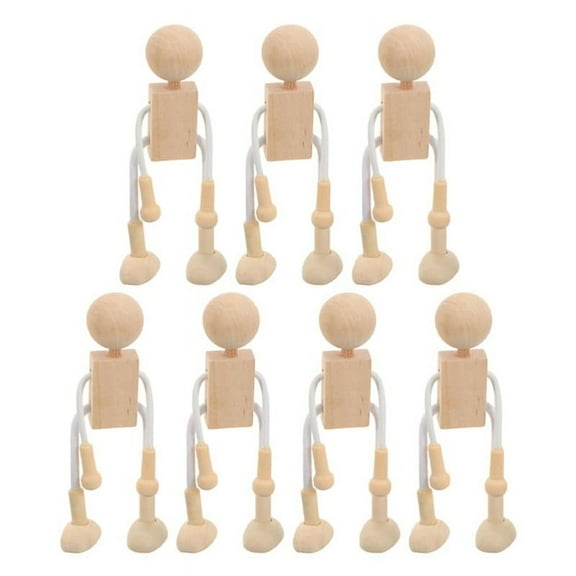 7Pcs Blank Wooden Cartoon Figure: DIY Painting Robot Figures Joint Peg Doll for
