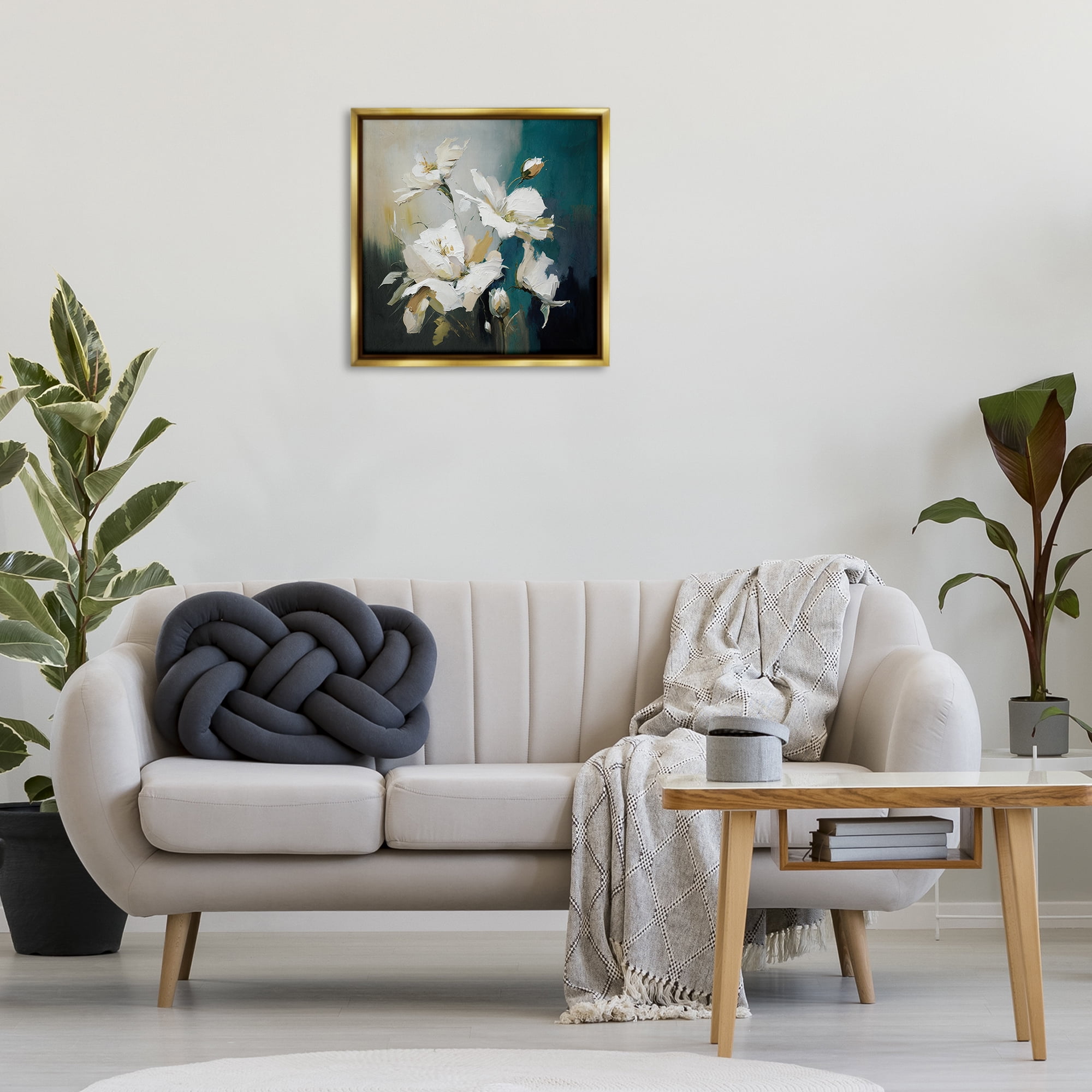 Stupell Industries Painterly Daubed Flowers Plants & Flowers Painting Gold Floater Framed Canvas Art Print Wall Art, 25 x 25