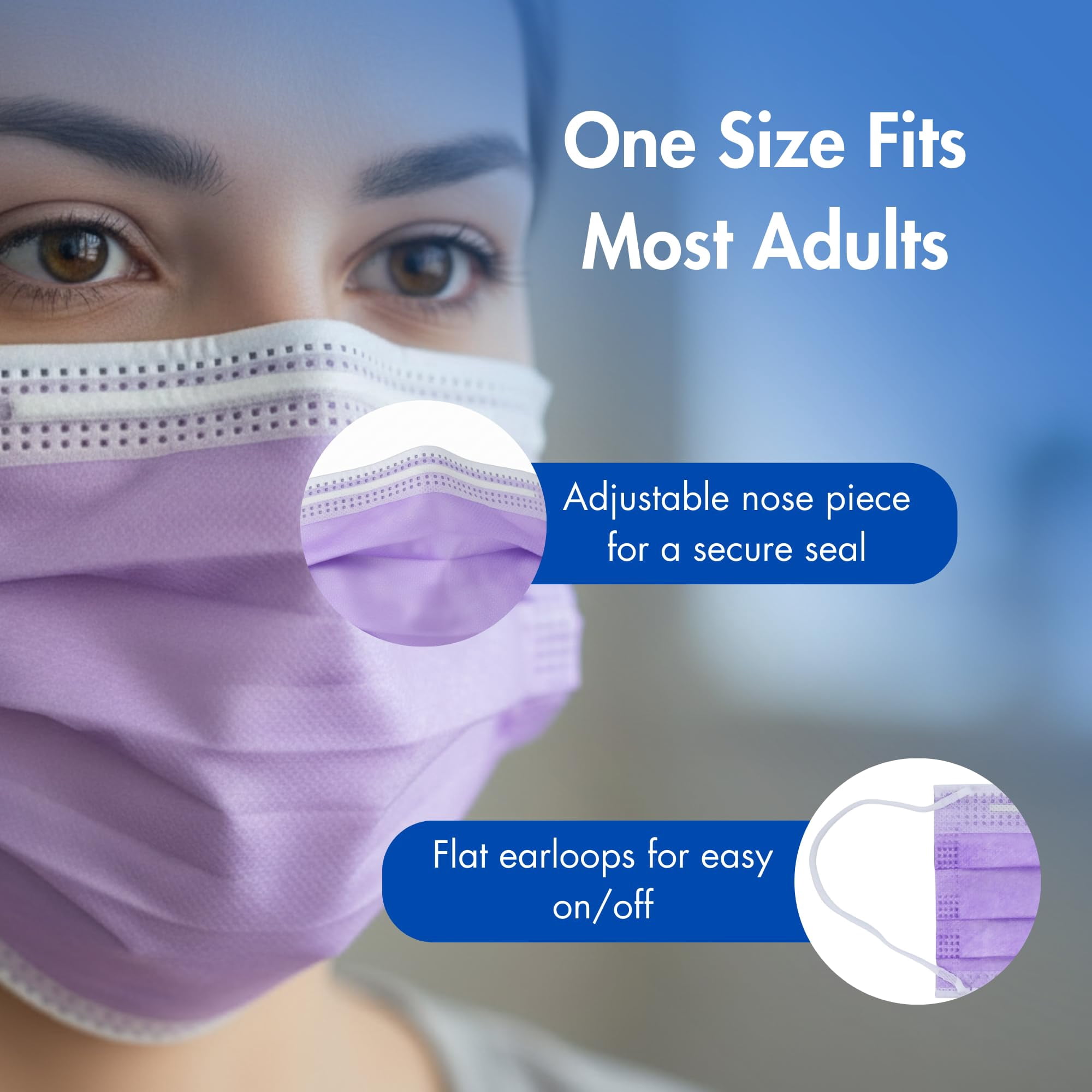 Criterion ASTM Level 3 Disposable Face Mask – Lavender, 3-Ply, Fluid Resistant, Latex-Free, Flat Earloops, Adult, 50/Box - 3 Boxes (150 Total Masks)