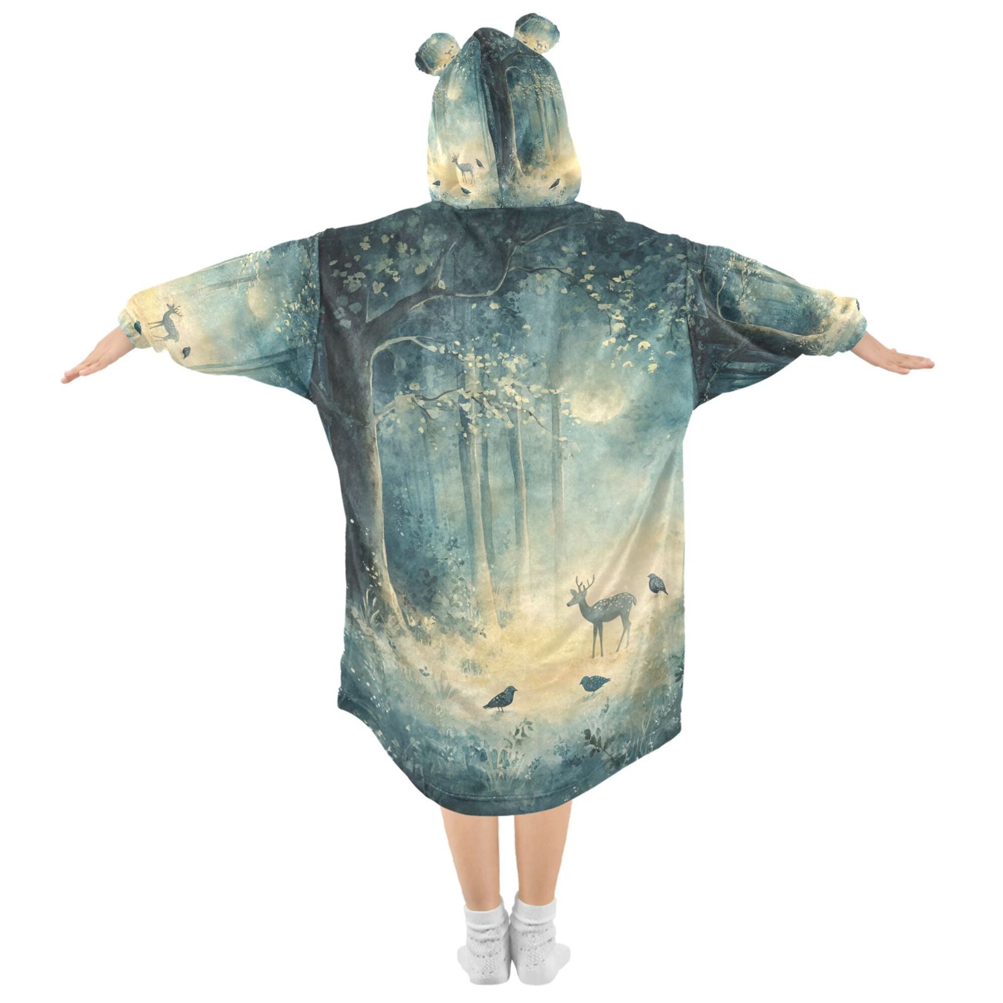 FORMRS Wearable Blanket Hoodie with Sleeves for Kids Cozy Flannel Sweatshirt, Night Forest Scene