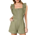 thumbnail image 2 of EaskTriop Womens Summer Jumpsuits Sleeveless Square Neck Ruffle Zip Up Romper One Piece Shorts Outfits 2026 Casual Beach Vacation Clothes, 2 of 6