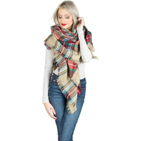 - AERUSI Men or Women's Plaid Blanket Square Wool Oversized Scarf Wrap Shawl with Fringes